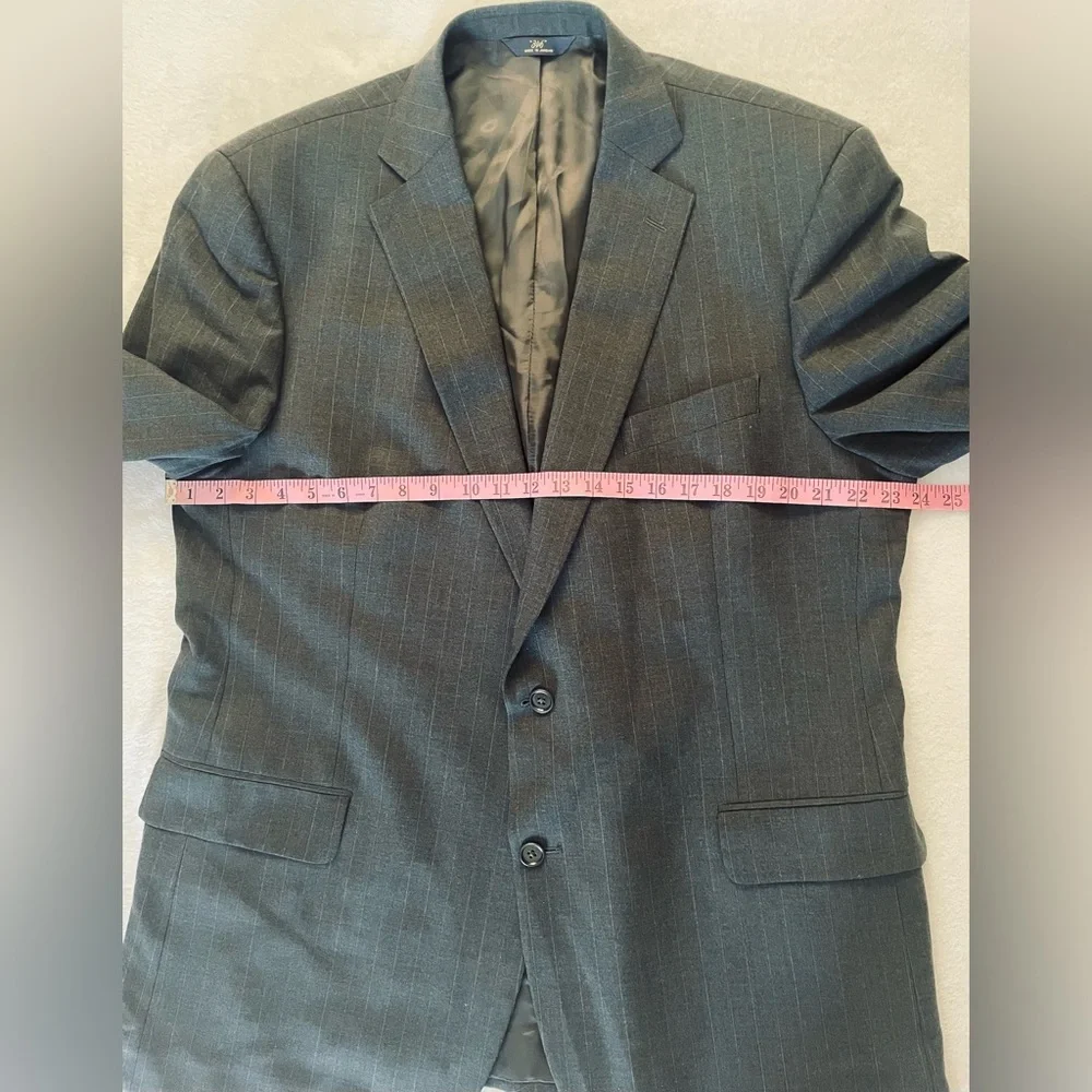 Brooks Brothers 346 Men Suit Jacket 48L Stretch Fit Black Wool Blend Pinstripe